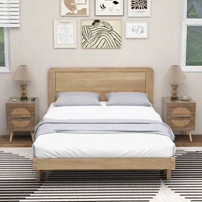 Tangkula Rattan Nightstand Set Of 2 End Side Table With 2 Rattan Drawers Pine Wood Legs Wood Accent Table 4 Tangkula Rattan Nightstand Set Of 2 End Side Table With 2 Rattan Drawers Pine Wood Legs Wood Accent Table - Image 2