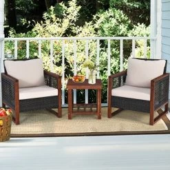Tangkula 3PCS Rattan Wicker Patio Conversation Set Outdoor Furniture Set W/ Cushion -Tangkula GUEST ea1a3512 3484 4b8d b5a1 b841087d754e