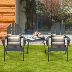 Tangkula 2PCS Wooden Classic Adirondack Chair Lounge Chair Outdoor Patio Grey -Tangkula GUEST ea330852 f9b8 4abd b906 1359c453a0e4