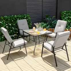 Tangkula 6PCS Outdoor Dining Set Patio Table & Chair Furniture Set W/ Cushions & Umbrella