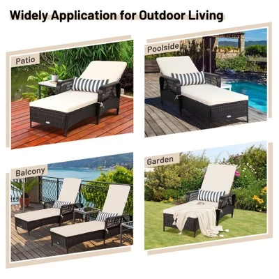 Tangkula Patio Chaise Lounge Chair Six-Position Adjustable Outdoor Recliner With Cushion & Pillow For Poolside Balcony Backyard 6 Tangkula Patio Chaise Lounge Chair Six-Position Adjustable Outdoor Recliner With Cushion & Pillow For Poolside Balcony Backyard - Image 4