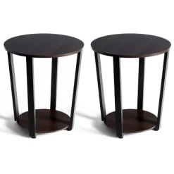 Tangkula 2 PCS 2-Tier Industrial Round End Table Metal Sofa Side Table With Storage Shelf -Tangkula GUEST eae11f5a 1325 4d96 b100 1e6234124904
