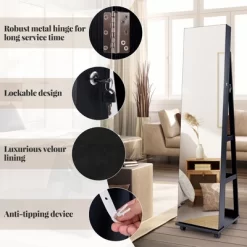 Tangkula 64" Jewelry Cabinet Armoire W/ 3-Color Lights Adjustable Shelves & Wheels -Tangkula GUEST eae4bd46 9029 497c a6d9 1b441a189b1f