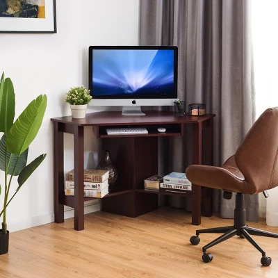Tangkula Wooden Corner Computer Desk With Drawer Office Study Table Black/Walnut/White 3 Tangkula Wooden Corner Computer Desk With Drawer Office Study Table Black/Walnut/White