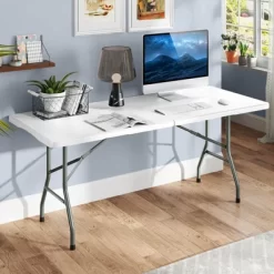 Tangkula 3 PCS Folding Picnic Table Set W/ 6 Ft Table & 2 Benches HDPE Tabletop Bench Top Coffee -Tangkula GUEST eb0d2c1b 83d6 4d90 8237 e285b26e0a7d