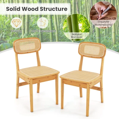 Tangkula Rattan Dining Chairs Set Of 2 Kitchen Dining Chairs With Simulated Rattan Backrest & Wood Frame 5 Tangkula Rattan Dining Chairs Set Of 2 Kitchen Dining Chairs With Simulated Rattan Backrest & Wood Frame - Image 3