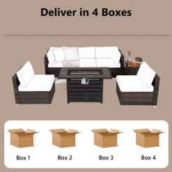 Tangkula 7PCS Patio Rattan Furniture Set 42" Fire Pit Table W/ Cover Cushioned -Tangkula GUEST eb6d727a b5f5 4437 9fbd 0f3017d33be1