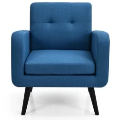 Tangkula Modern Upholstered Accent Chair Linen Fabric Single Sofa With Rubber Wood Leg Grey/ Blue -Tangkula GUEST eb7cbddf 88f1 4710 9b16 b9e530cf2ff7