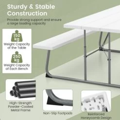 Tangkula Folding Picnic Table W/ 2 Benches 6 FT Camping Table Set W/ All-Weather HDPE Tabletop White -Tangkula GUEST eba851a4 4d36 46d7 8b5a 926b4fe60a3a
