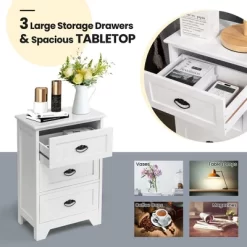 Tangkula End Table Nightstand Bedroom Storage W/ 3 Drawers & Wood Slide White 16 Tangkula End Table Nightstand Bedroom Storage W/ 3 Drawers & Wood Slide White -Tangkula GUEST ebca7f6b 57a5 466c 9416 2aff565523ea