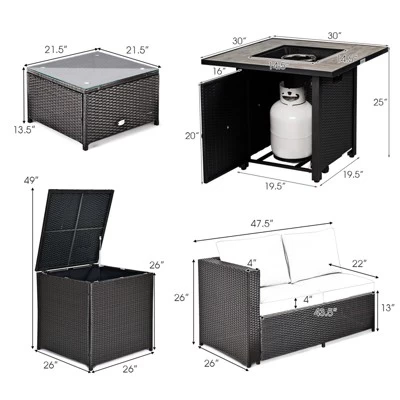 Tangkula 5-Piece Patio Furniture Set With 30 Inches Gas Fire Pit Table Outdoor PE Wicker Sectional Sofa Set With Cushions Red/Beige/Navy/Turquoise 10 Tangkula 5-Piece Patio Furniture Set With 30 Inches Gas Fire Pit Table Outdoor PE Wicker Sectional Sofa Set With Cushions Red/Beige/Navy/Turquoise - Image 8