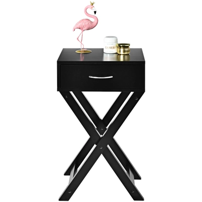 Tangkula Modern Versatile Nightstand X-shape Wooden End Table With Drawer Accent Side Table For Bedroom Black/White 4 Tangkula Modern Versatile Nightstand X-shape Wooden End Table With Drawer Accent Side Table For Bedroom Black/White - Image 2