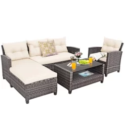 Tangkula 4PCS Rattan Patio Conversation Furniture Set Outdoor Sectional Sofa Set White -Tangkula GUEST ec727fc5 ec39 40a9 9318 6a5855b9058e