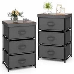 Tangkula 1pc/2pcs Dresser With 3 Drawers, Fabric Storage Organizer Tower Unit Tall Nightstand Bedside Table With Removable Lid For Bedroom -Tangkula GUEST ec994a1f bcce 4621 a87a a12518670f26