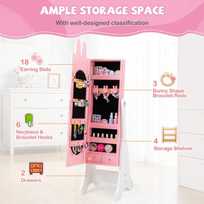 Tangkula Kids Jewelry Armoire Cabinet Free-Standing Full Length Mirror With Storage And 4 Tilt Angles 4 Tangkula Kids Jewelry Armoire Cabinet Free-Standing Full Length Mirror With Storage And 4 Tilt Angles - Image 2