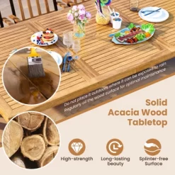 Tangkula Acacia Wood Dining Table For 8 People, 79" Large Rectangular Patio Table With Built-in Umbrella Hole -Tangkula GUEST ecf194ad a3a8 4f40 b34c 6a2abb587ce3