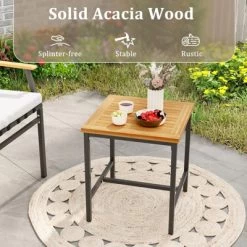 Tangkula 3 Pieces Acacia Wood Bistro Set Patio Conversation Set With Cushions And Coffee Table Outdoor Bistro Table And Chairs Set For Porch -Tangkula GUEST ed006a09 e917 4ea3 b827 fcf55acf5c3b