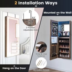 Tangkula LED Mirror Jewelry Cabinet Wall/Door Mounted Organizer Armoire W/ 3 Color Light -Tangkula GUEST ed636629 f9ac 4bbb 8c43 6146867ed51e