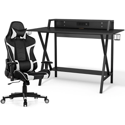 Tangkula Gaming Desk& Massage Gaming Chair Set Gamer Workstation With Headphone Hook 8 Tangkula Gaming Desk& Massage Gaming Chair Set Gamer Workstation With Headphone Hook - Image 6