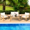Tangkula 4PCS Patio Acacia Wood Conversation Furniture Set W/ Off White Cushions -Tangkula GUEST edf5fd35 bd8b 4c3c acf1 922ebd9cc8b0 1