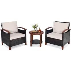 Tangkula 3-Piece Patio Rattan Bistro Set Acacia Wood Frame Sofa And Side Table 25 Tangkula 3-Piece Patio Rattan Bistro Set Acacia Wood Frame Sofa And Side Table -Tangkula GUEST eedf1f88 55aa 4053 ad88 a14641ef25ec