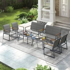 Tangkula 4 Piece Patio Furniture Set Outdoor Metal Conversation Set W/ Padded Fabric Seat -Tangkula GUEST ef07296f d52b 4a3a ae8c b6818d114d0c
