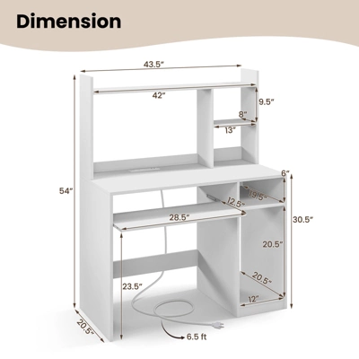Tangkula Computer Desk W/ Charging Station 43.5” Gaming Table Workstation W/ Keyboard Tray CPU Stand & Storage Shelves White/Black 11 Tangkula Computer Desk W/ Charging Station 43.5” Gaming Table Workstation W/ Keyboard Tray CPU Stand & Storage Shelves White/Black - Image 9