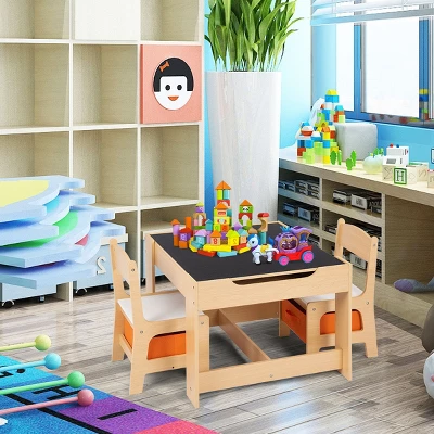 Tangkula Children Kids Table Chairs Set With Storage Boxes Blackboard Whiteboard Drawing 3 Tangkula Children Kids Table Chairs Set With Storage Boxes Blackboard Whiteboard Drawing - Image 2