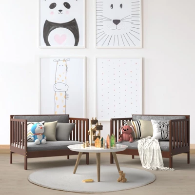 Tangkula 2-in-1 Convertible Kids Furniture Bed Toddler Crib With 2 Side Safety Guardrails White/Brown 4 Tangkula 2-in-1 Convertible Kids Furniture Bed Toddler Crib With 2 Side Safety Guardrails White/Brown - Image 2