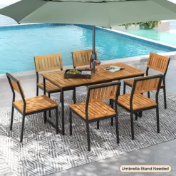Tangkula 7 PCS Outdoor Dining Set For 6 Acacia Wood Rectangular Table & 6 Armless Chairs -Tangkula GUEST efe353a0 8d21 413d 9374 983b87c376d5