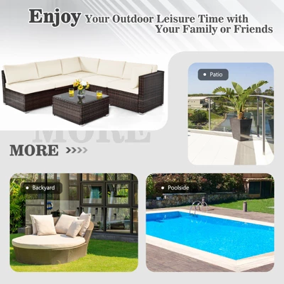 Tangkula 6PCS Wicker Patio Sectional Conversation Furniture Set With Seat Cushions & Coffee Table 4 Tangkula 6PCS Wicker Patio Sectional Conversation Furniture Set With Seat Cushions & Coffee Table - Image 2
