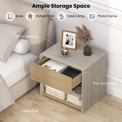 Tangkula 2 PCS Modern Style Nightstand 2-Tier Sofa Side Bedside Table W/ Drawer & Open Shelf 9 Tangkula 2 PCS Modern Style Nightstand 2-Tier Sofa Side Bedside Table W/ Drawer & Open Shelf - Image 7