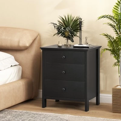 Tangkula 3-Drawer Modern Nightstand Bedside Table Wooden End Table White/Black 4 Tangkula 3-Drawer Modern Nightstand Bedside Table Wooden End Table White/Black - Image 2