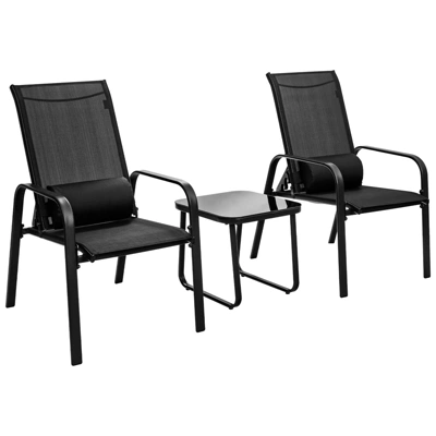 Tangkula 3PCS Patio Adjustable Back Stackable Chairs Side Table Set Bistro Set Classic Furniture Chair Set For Garden Black/Brown/Grey 11 Tangkula 3PCS Patio Adjustable Back Stackable Chairs Side Table Set Bistro Set Classic Furniture Chair Set For Garden Black/Brown/Grey - Image 9