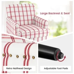 Tangkula Modern Accent Armchair Upholstered Single Sofa Chair W/ Rubber Wood Legs Red Checkerboard 17 Tangkula Modern Accent Armchair Upholstered Single Sofa Chair W/ Rubber Wood Legs Red Checkerboard -Tangkula GUEST f03295eb edd7 44c5 841b a2dbc0b2021e