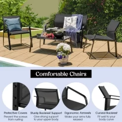 Tangkula 4PCS Patio Conversation Futniture Set W/ Fabric And Anti-Rust Steel Frame -Tangkula GUEST f03b079b 0550 486b 94ac 82baf680f604