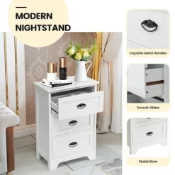 Tangkula End Table Nightstand Bedroom Storage W/ 3 Drawers & Wood Slide White 14 Tangkula End Table Nightstand Bedroom Storage W/ 3 Drawers & Wood Slide White -Tangkula GUEST f06cab7e 6142 43ff bf02 a8f298304e3c