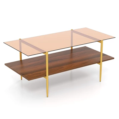 Tangkula 2-Tier Glass Coffee Table W/ Tampered Glass Tabletop & Open Storage Shelf 11 Tangkula 2-Tier Glass Coffee Table W/ Tampered Glass Tabletop & Open Storage Shelf - Image 9