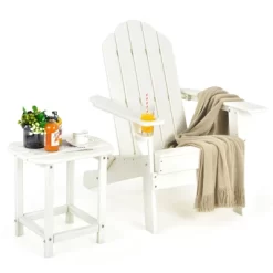 Tangkula Patio 2PCS Adirondack Chair Side Table Set Outdoor Chair Set With End Table Weather Resistant Cup Holder For Backyard Garden White -Tangkula GUEST f0967f33 46fb 4485 9909 5e0d99789d5e