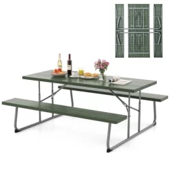 Tangkula Folding Picnic Table W/ 2 Benches 6 FT Camping Table Set W/ All-Weather HDPE Tabletop Green -Tangkula GUEST f0d39f7e b3b1 49be b118 2faa641929fe