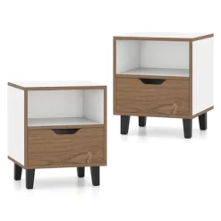Tangkula 2PCS Nightstand Mid Century Modern Bedside Table W/ Drawer Open Storage Shelf -Tangkula GUEST f0e7d053 91b6 48f0 bd8b d5833b3e6a17