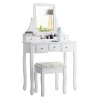 Tangkula Rotatable Mirror Vanity Set Makeup Dressing Table And Stool W/ 5 Drawers -Tangkula GUEST f0f8fe4e 9c09 4a12 b674 b3d68c51f7ee