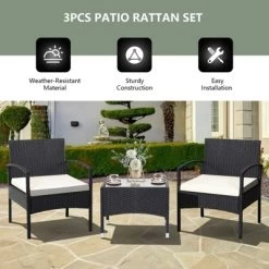 Tangkula 3PCS Wicker Rattan Furniture Patio Coffee Table Chair W/ Washable Cushion -Tangkula GUEST f0fa02bd 574b 4053 bed1 d258542a372c