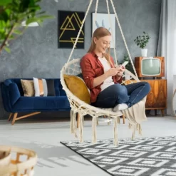 Tangkula Hammock Chair Macrame Swing, Patio Hanging Hammock Chair W/ LED Lights, Hanging Cotton Rope Hammock Swing Chair 12 Tangkula Hammock Chair Macrame Swing, Patio Hanging Hammock Chair W/ LED Lights, Hanging Cotton Rope Hammock Swing Chair -Tangkula GUEST f10a77ba 5214 4a18 af46 07872fadaf2c