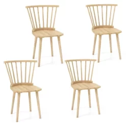 Tangkula 4 PCS Dining Chair Windsor High Spindle Back Wood Kitchen Chairs W/ Rubber Wood Frame -Tangkula GUEST f10b5083 bfb4 4d39 aa75 6d7b3c2d5af7