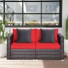 Tangkula 4PCS Rattan Corner Sofa Set Patio Outdoor Furniture Set W/ Red Cushions