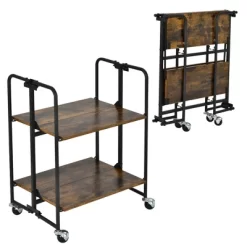Tangkula 2-Tier Folding Bar Cart Kitchen Serving Island Utility Cart Storage Shelves -Tangkula GUEST f1852c3d eb6d 4a3a b68c b2108fb061a2