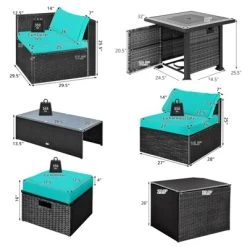 Tangkula 9PCS Furniture Set W/ 32" Fire Pit Table 50,000 BTU Square Propane Fire Pit Patio Turquoise -Tangkula GUEST f1c048b9 8c6c 42e3 9492 953dfd369efe