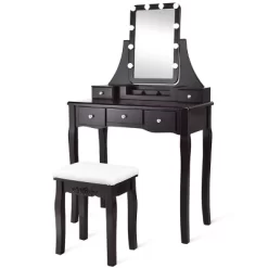 Tangkula LED Vanity Table Makeup Dresser Desk W/Drawers &Cushioned Stool Black/Brown/White 22 Tangkula LED Vanity Table Makeup Dresser Desk W/Drawers &Cushioned Stool Black/Brown/White -Tangkula GUEST f1e23b87 a27b 43fd 85b2 b6378d08cc3e