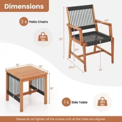 Tangkula 3 PCS Solid Acacia Wood Patio Set All-Weather Rope Woven Chair Garden Poolside -Tangkula GUEST f1e9b6fe c2d3 4edd 8ef8 bbd397357577